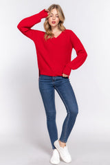 Long Slv Double V-neck Sweater | Mixtshop LLC