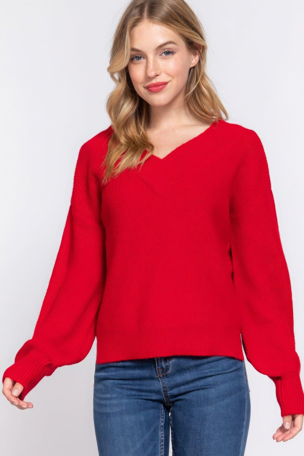 Long Slv Double V-neck Sweater | Mixtshop LLC