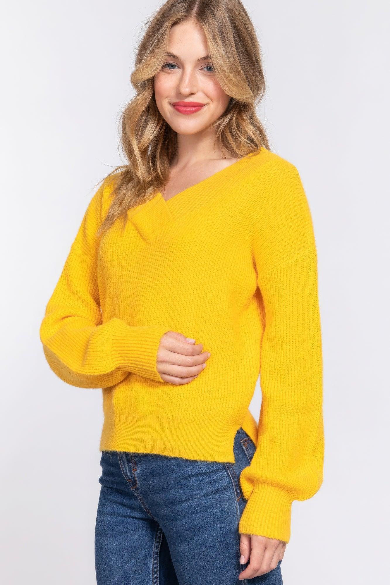 Long Slv Double V-neck Sweater | Mixtshop LLC Main image
