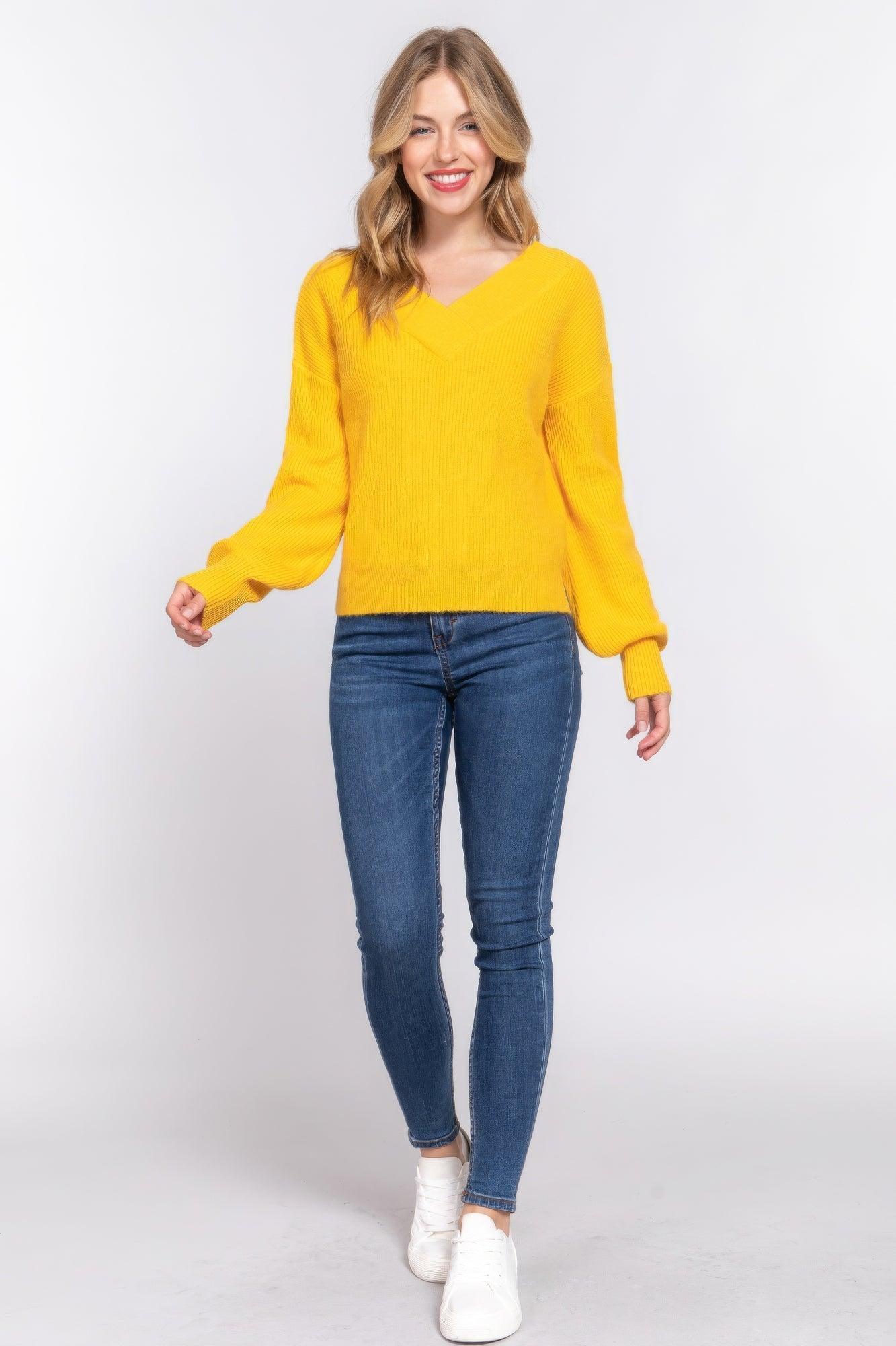 Long Slv Double V-neck Sweater Secondary image