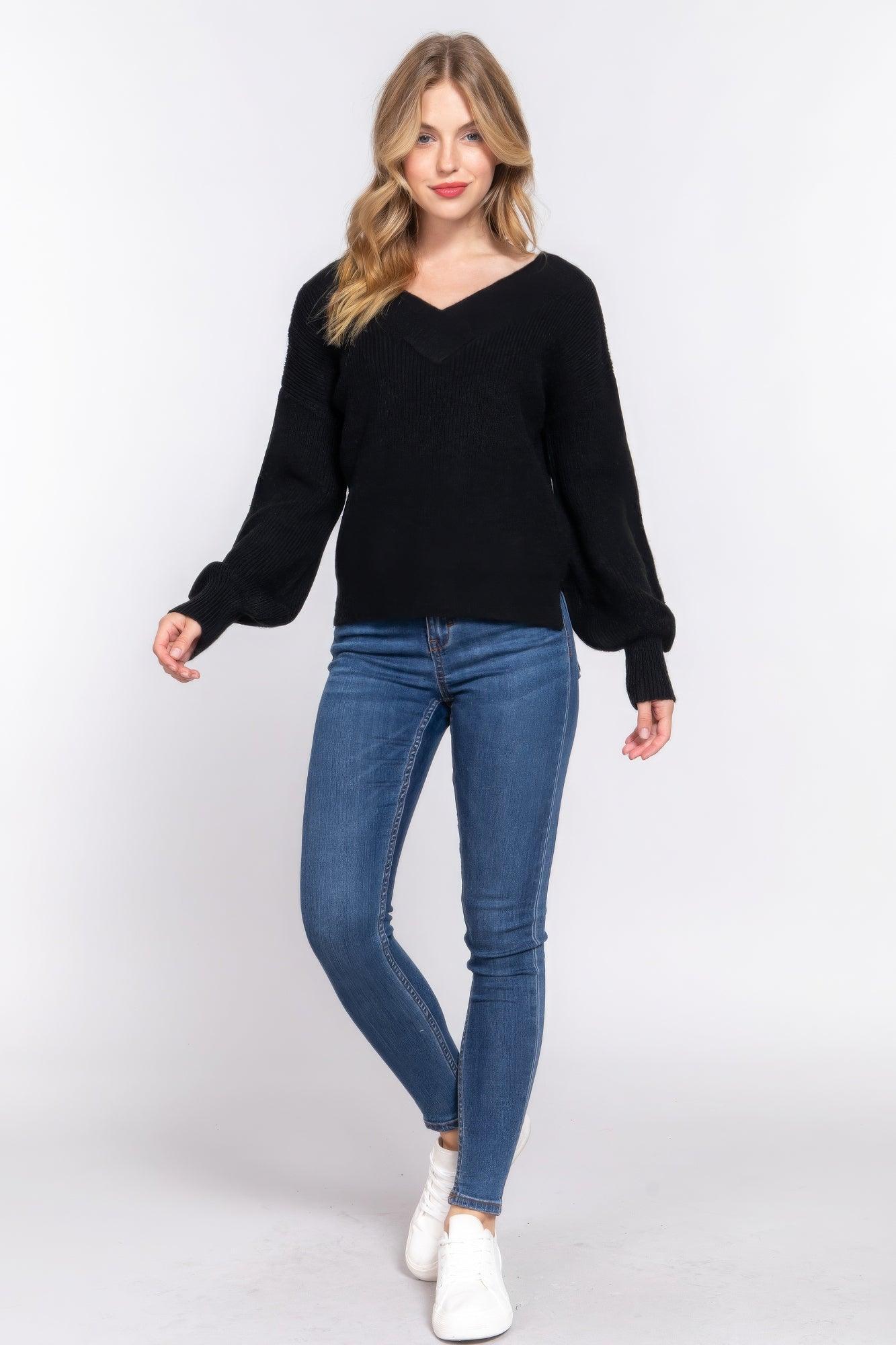 Long Slv Double V-neck Sweater Secondary image