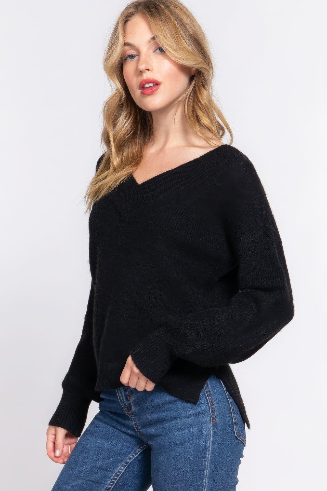 Long Slv Double V-neck Sweater | Mixtshop LLC