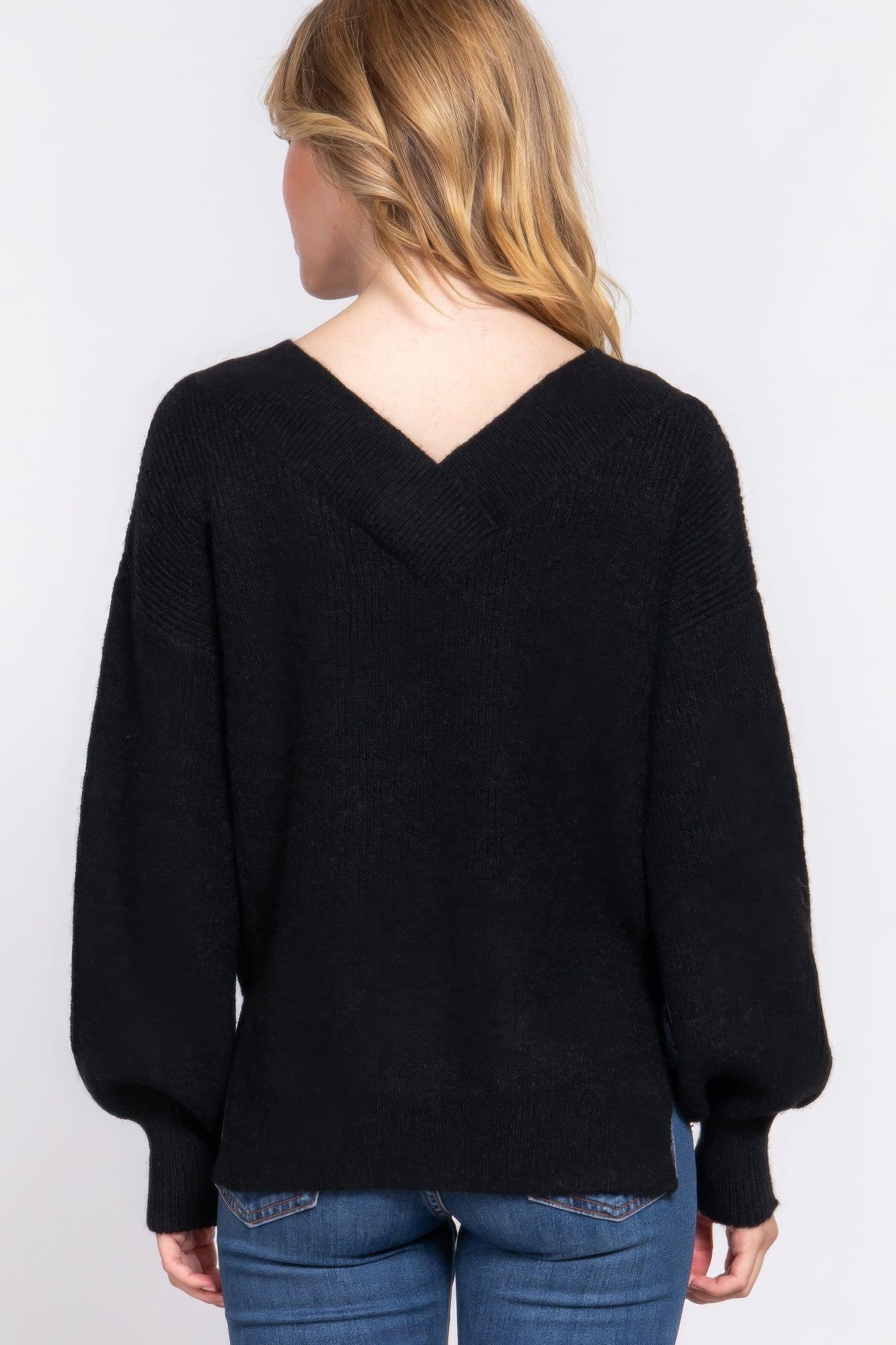 Long Slv Double V-neck Sweater | Mixtshop LLC