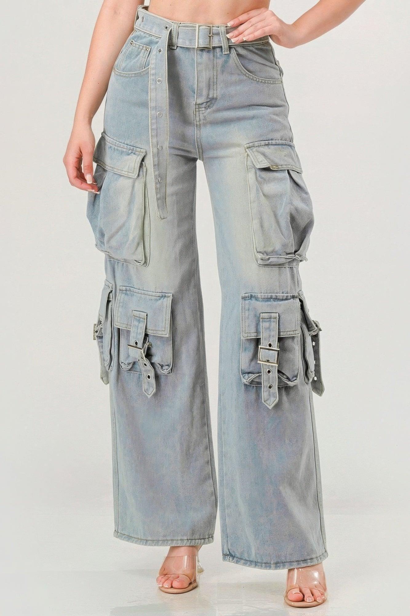 Belted Denim Cargo Jean | Mixtshop LLC Main image