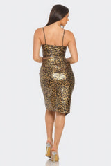 Pu Cheetah Print Top & Front Wrap Slit Skirt Set | Mixtshop LLC