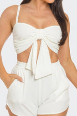 Front Oversized Bow Twisted Tie Top And Shorts Set | Mixtshop LLC