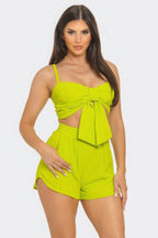 Front Oversized Bow Twisted Tie Top And Shorts Set | Mixtshop LLC