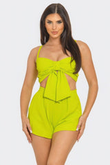 Front Oversized Bow Twisted Tie Top And Shorts Set | Mixtshop LLC