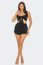 Front Oversized Bow Twisted Tie Top And Shorts Set | Mixtshop LLC