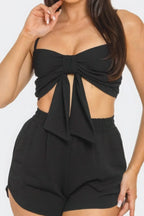 Front Oversized Bow Twisted Tie Top And Shorts Set | Mixtshop LLC