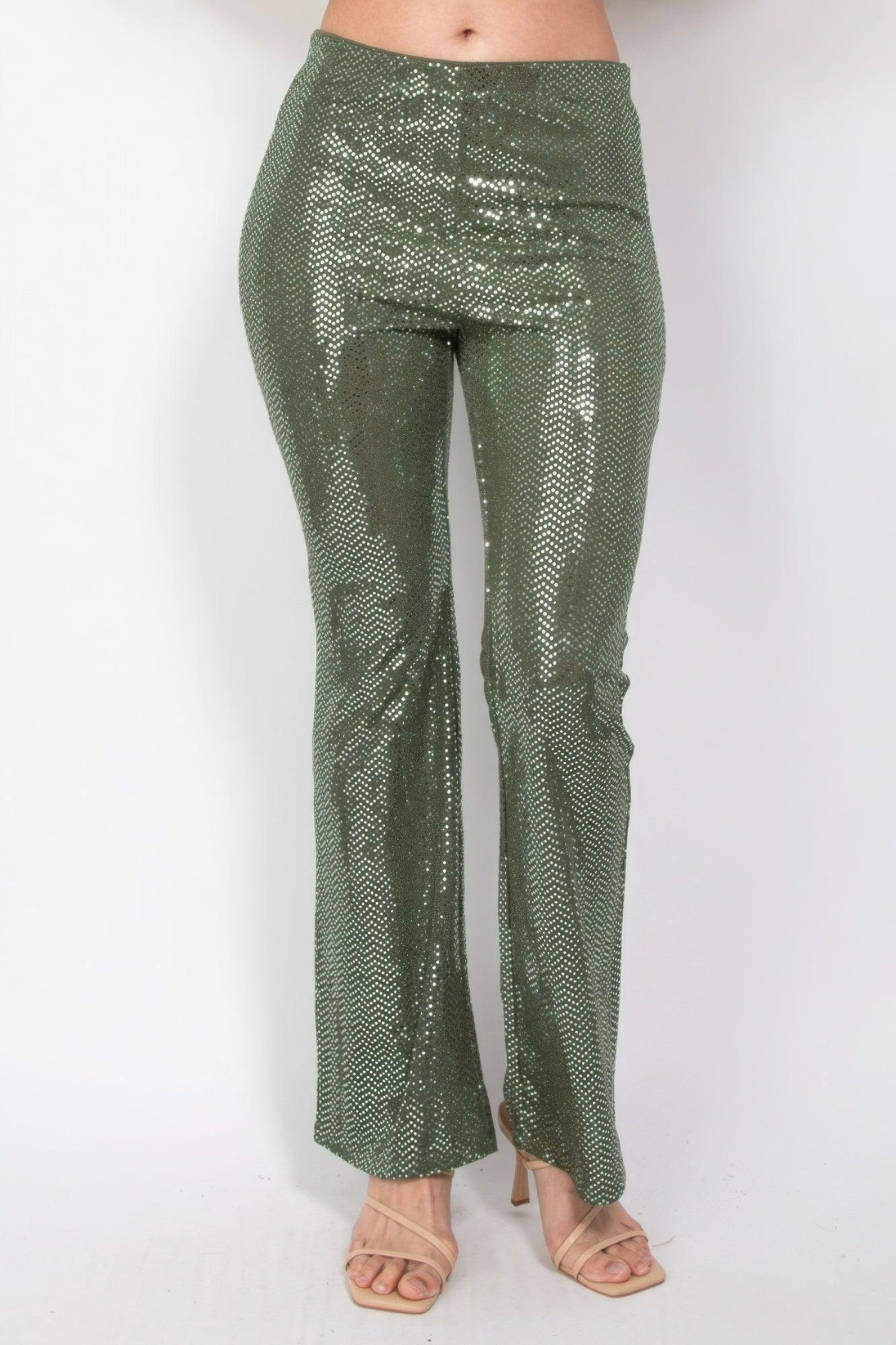 Sequined Fit & Flare Midrise Pants | Mixtshop LLC Main image