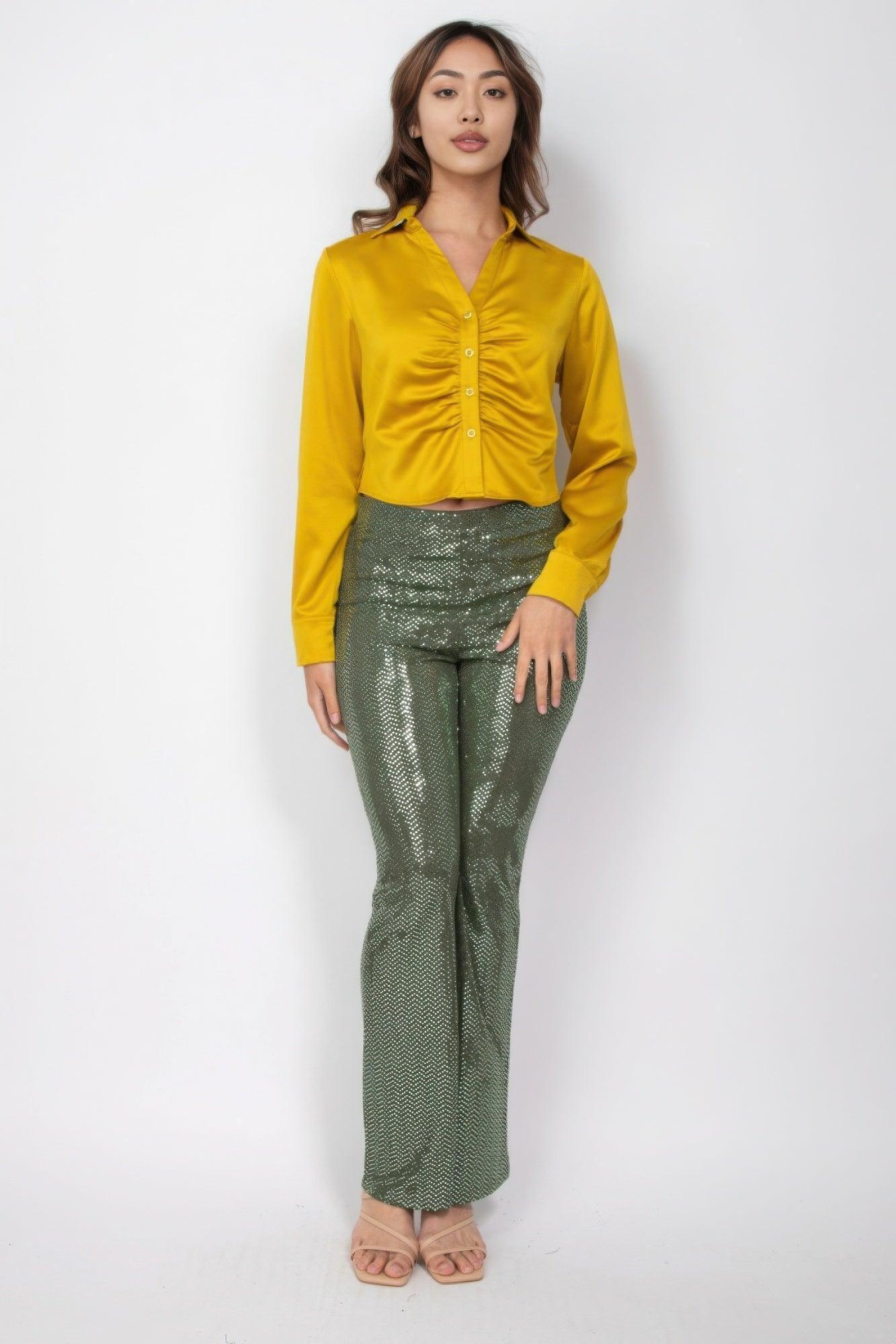 Sequined Fit & Flare Midrise Pants | Mixtshop LLC