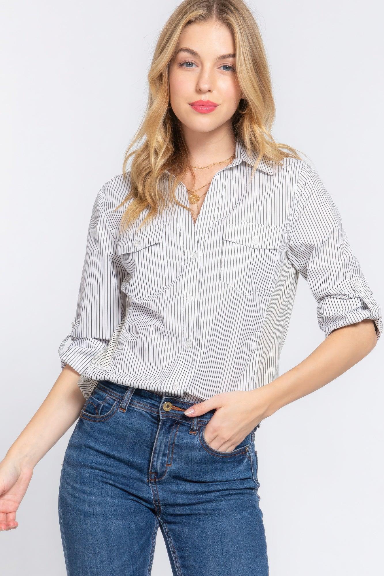 Long Slv Y/d Stripe Woven Shirt | Mixtshop LLC