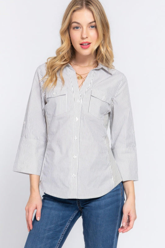 Long Slv Y/d Stripe Woven Shirt | Mixtshop LLC