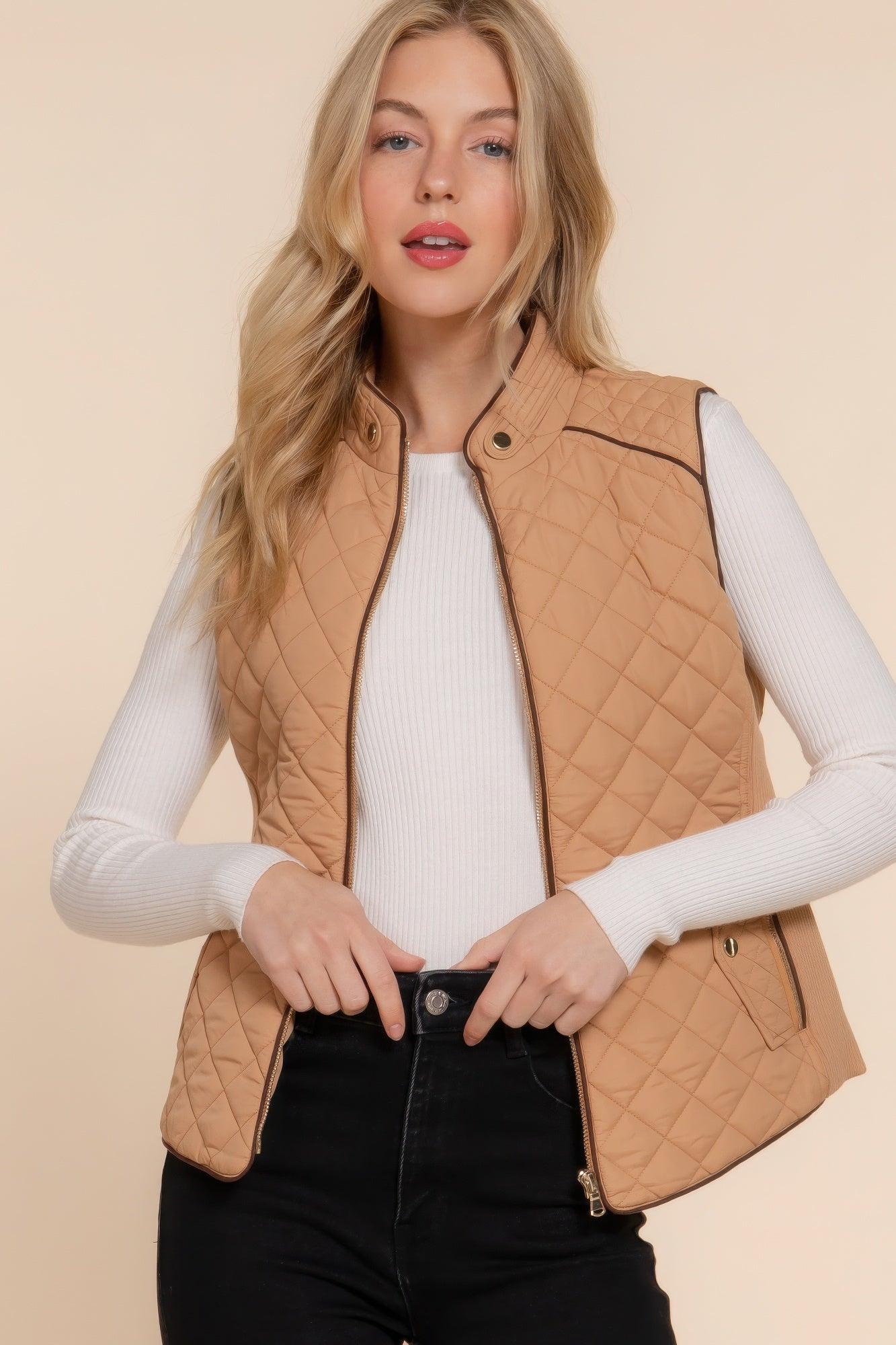 Suede Piping Quilted Padding Vest | Mixtshop LLC