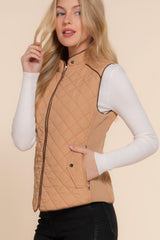Suede Piping Quilted Padding Vest | Mixtshop LLC