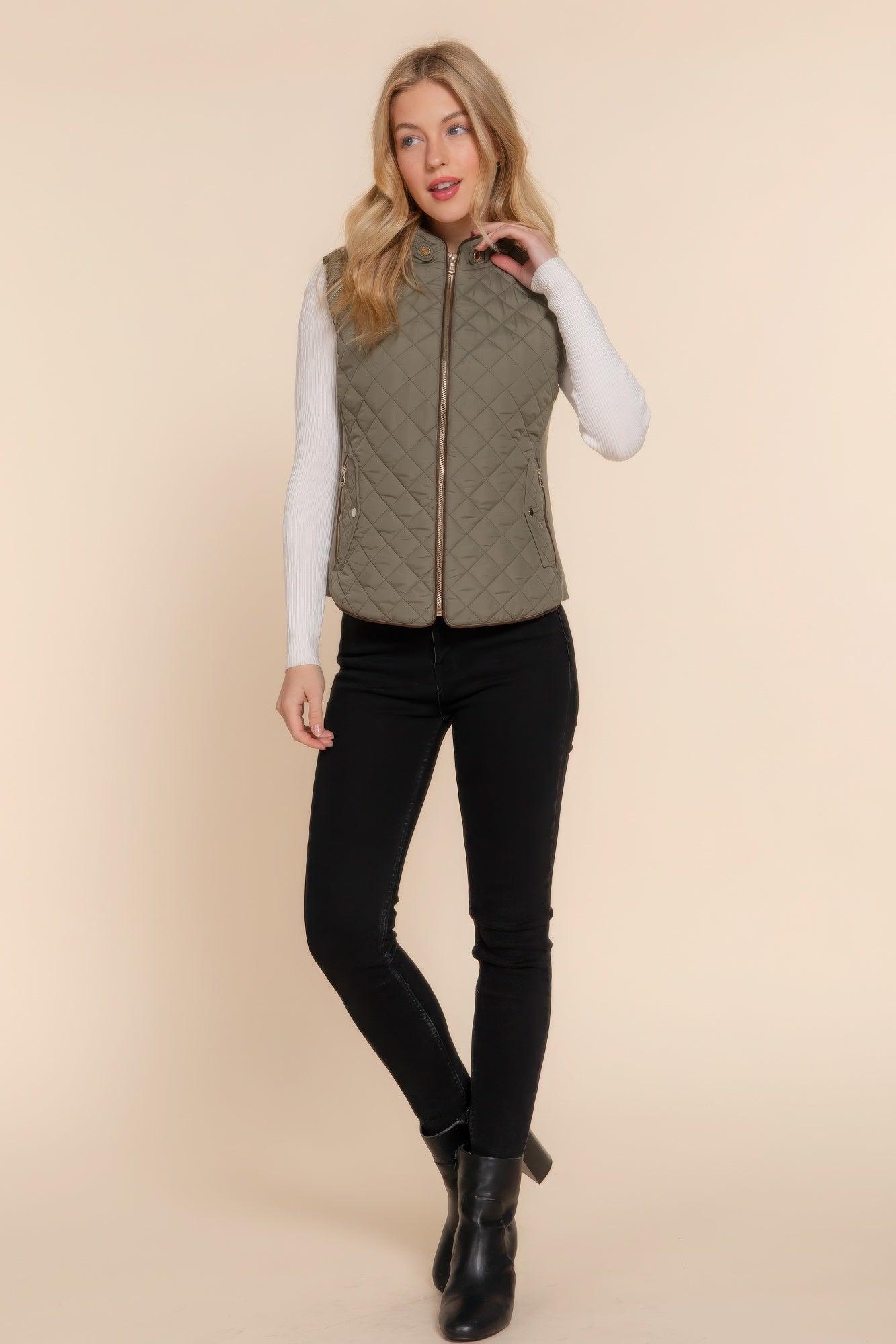 Suede Piping Quilted Padding Vest | Mixtshop LLC