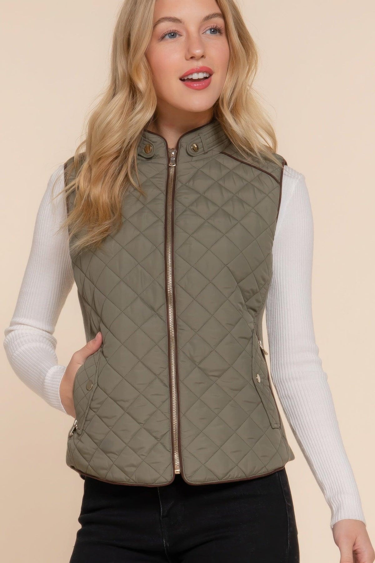 Suede Piping Quilted Padding Vest | Mixtshop LLC