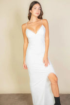 Eyelash Lace Trim Split Thigh Cami Dress | Mixtshop LLC