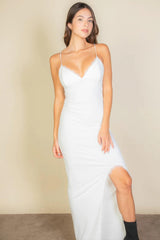 Eyelash Lace Trim Split Thigh Cami Dress | Mixtshop LLC