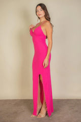 Eyelash Lace Trim Split Thigh Cami Dress | Mixtshop LLC