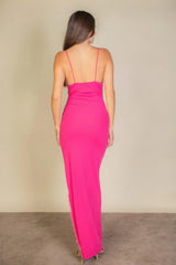 Eyelash Lace Trim Split Thigh Cami Dress | Mixtshop LLC
