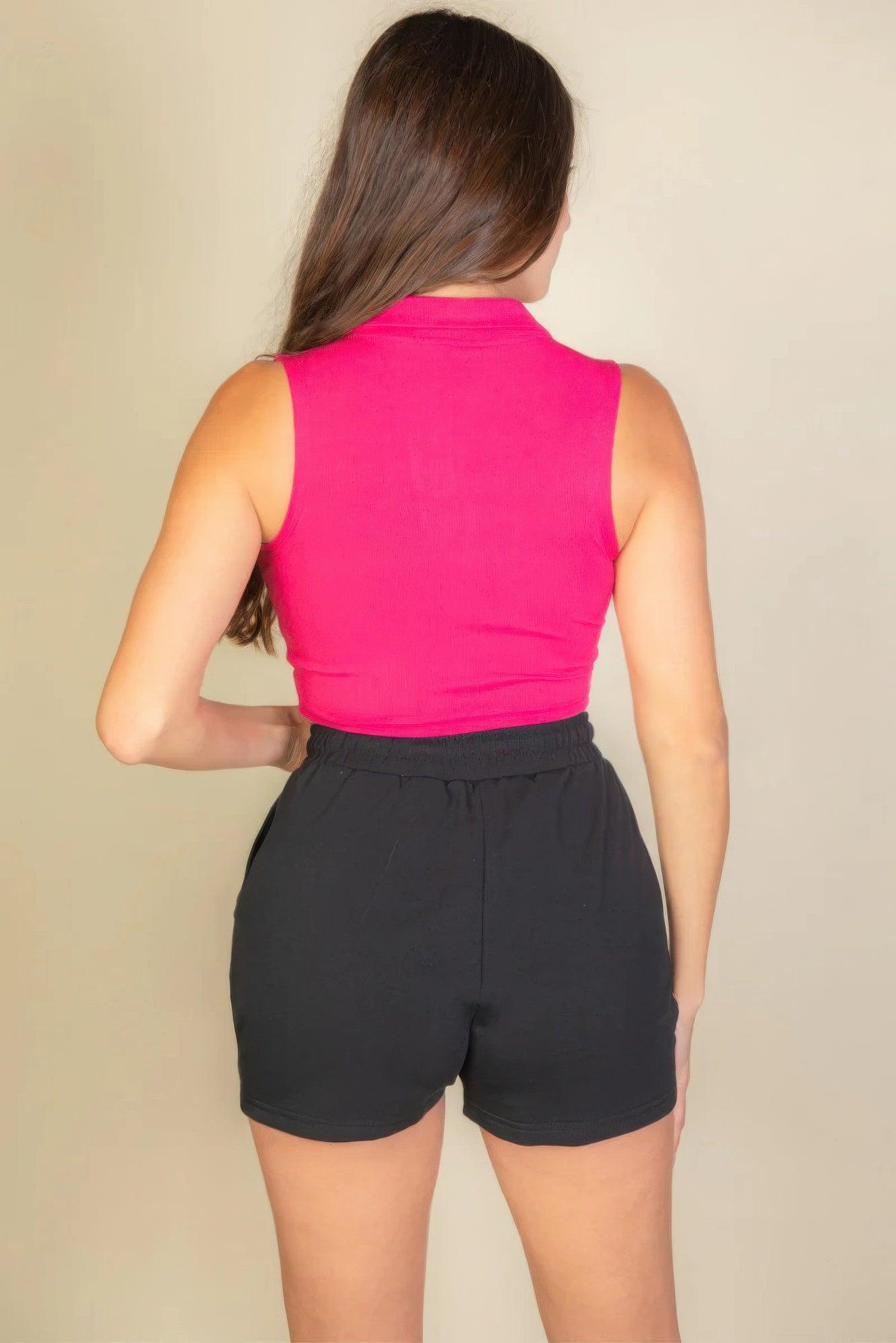 Solid Ribbed Polo Neck Tank Top | Mixtshop LLC
