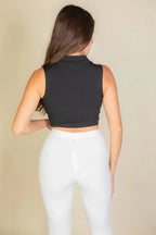 Solid Ribbed Polo Neck Tank Top | Mixtshop LLC