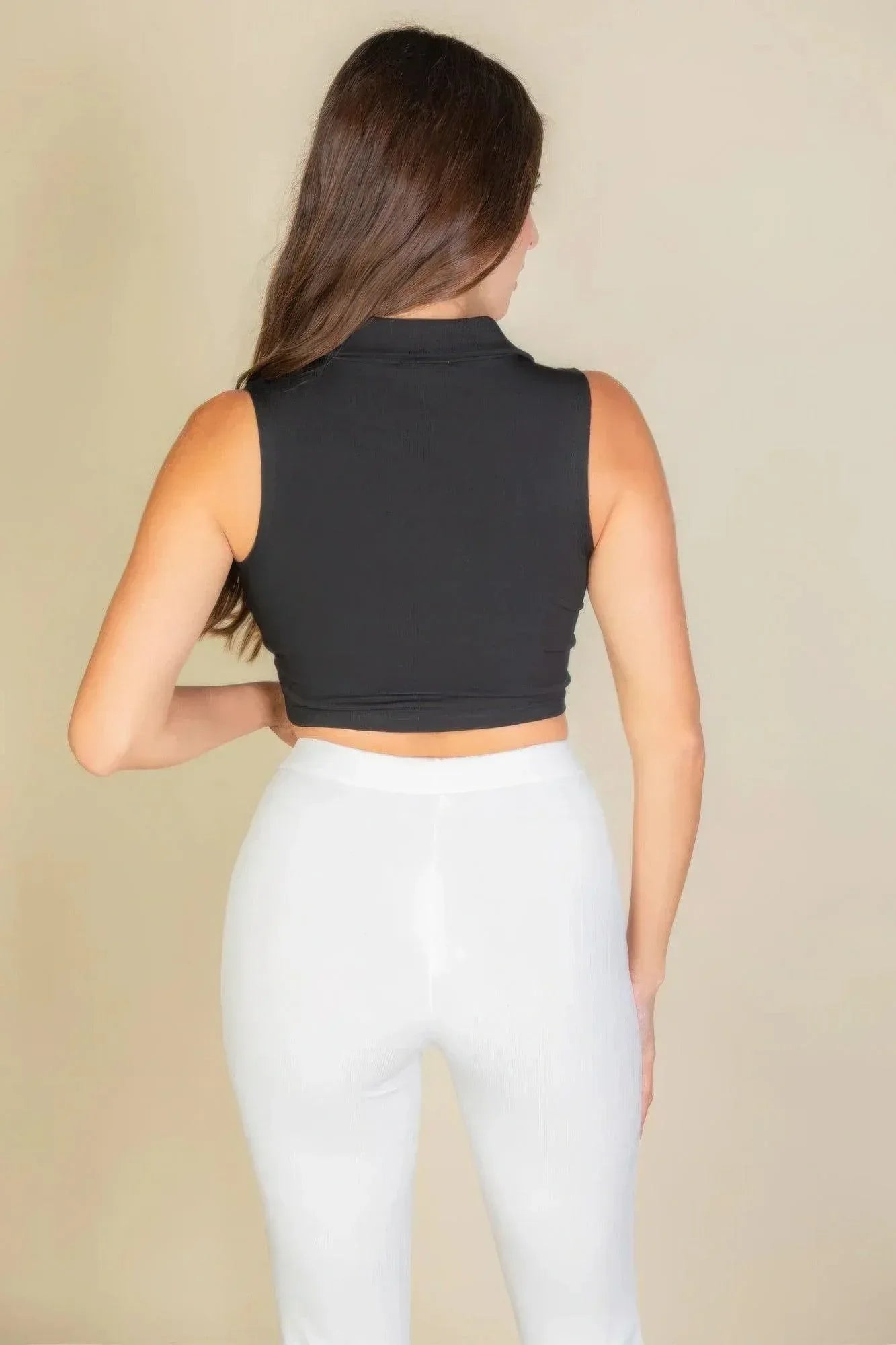 Solid Ribbed Polo Neck Tank Top | Mixtshop LLC