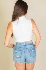 Solid Ribbed Polo Neck Tank Top | Mixtshop LLC