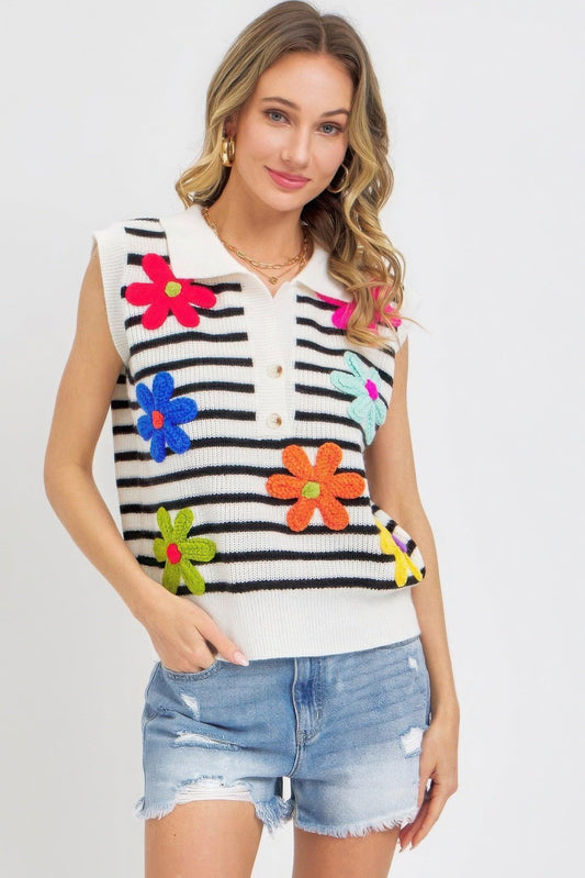 Flower Patch Stripe Knit Top | Mixtshop LLC