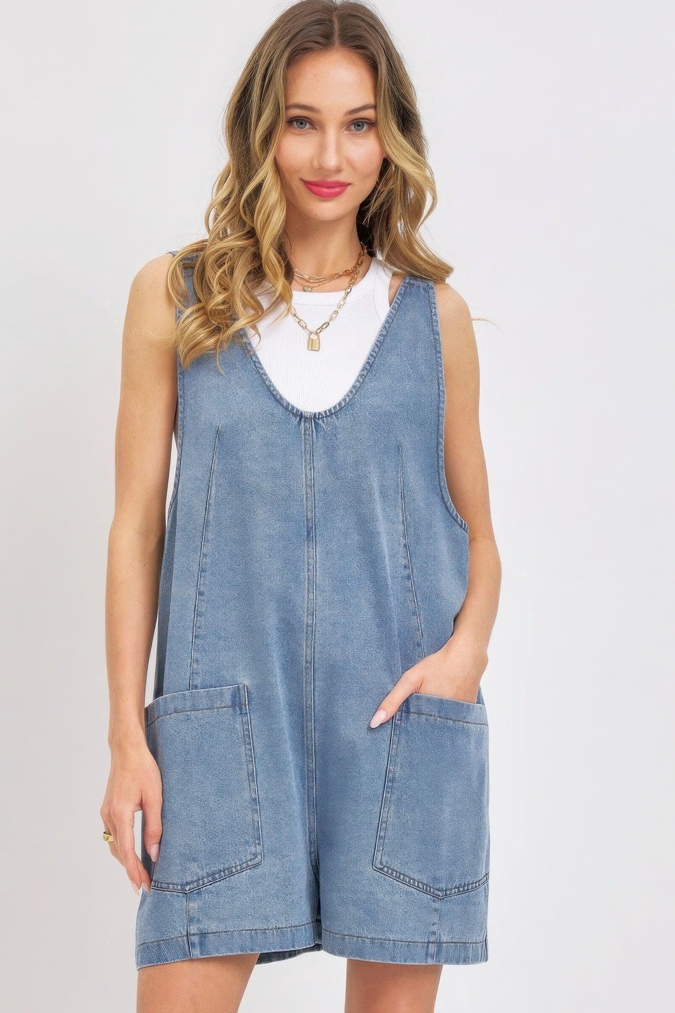 Summer Denim Overall Romper | Mixtshop LLC Main image
