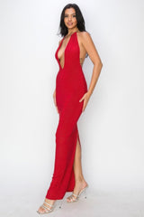 Halter Necklace Trim Long Dress | Mixtshop LLC