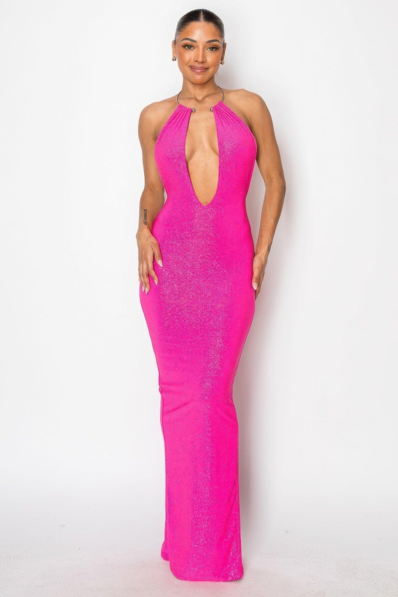 Halter Necklace Trim Long Dress | Mixtshop LLC Main image