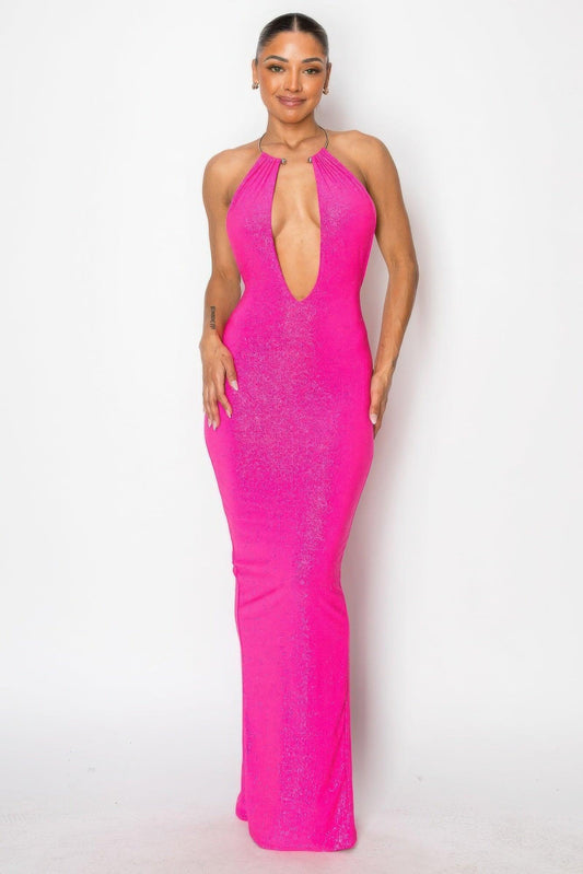 Halter Necklace Trim Long Dress | Mixtshop LLC