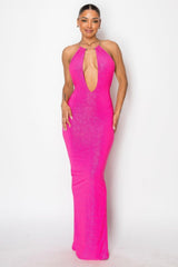 Halter Necklace Trim Long Dress | Mixtshop LLC