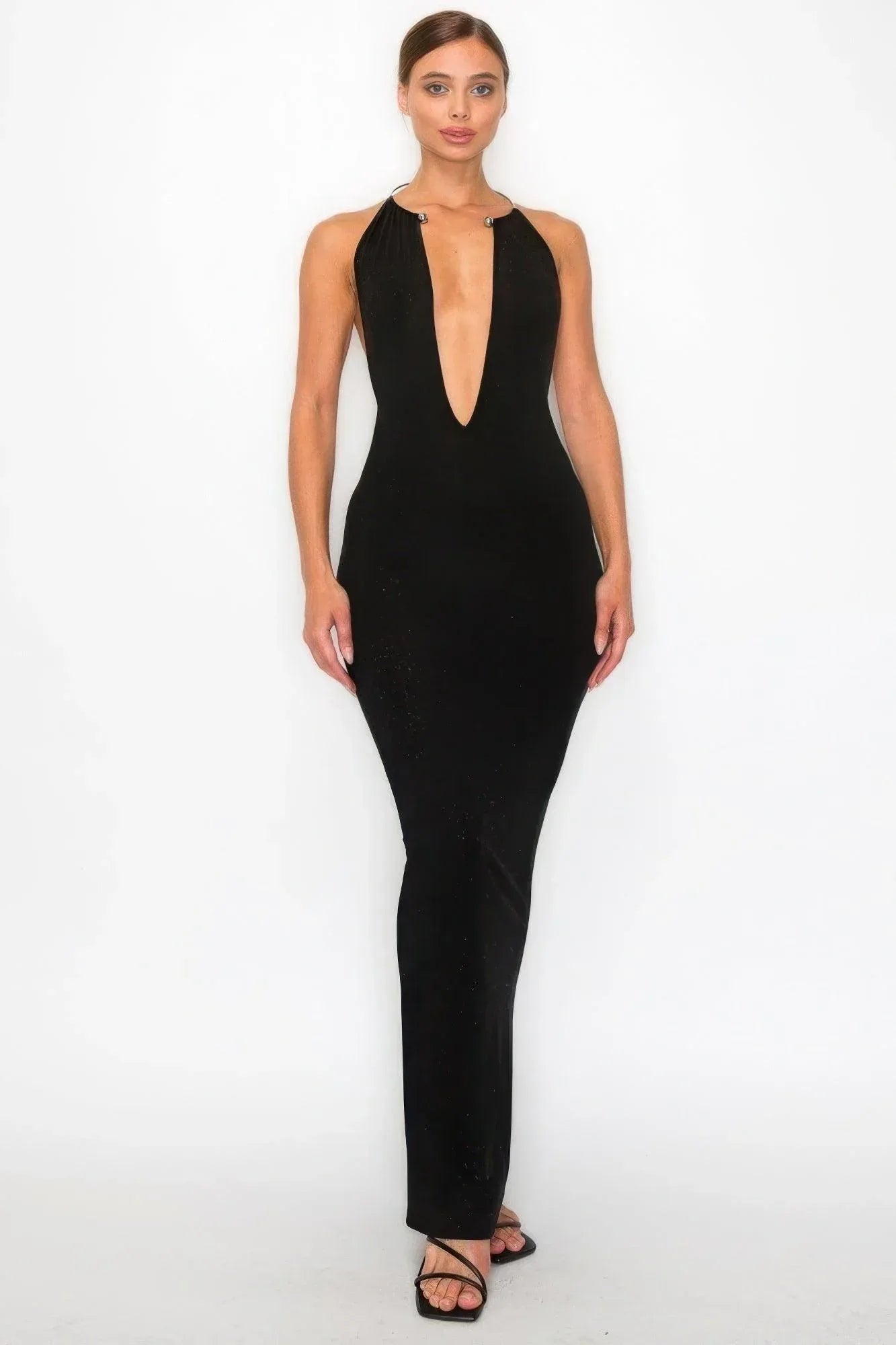 Halter Necklace Trim Long Dress | Mixtshop LLC Main image