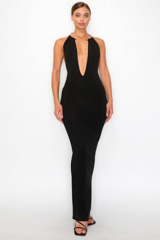 Halter Necklace Trim Long Dress | Mixtshop LLC