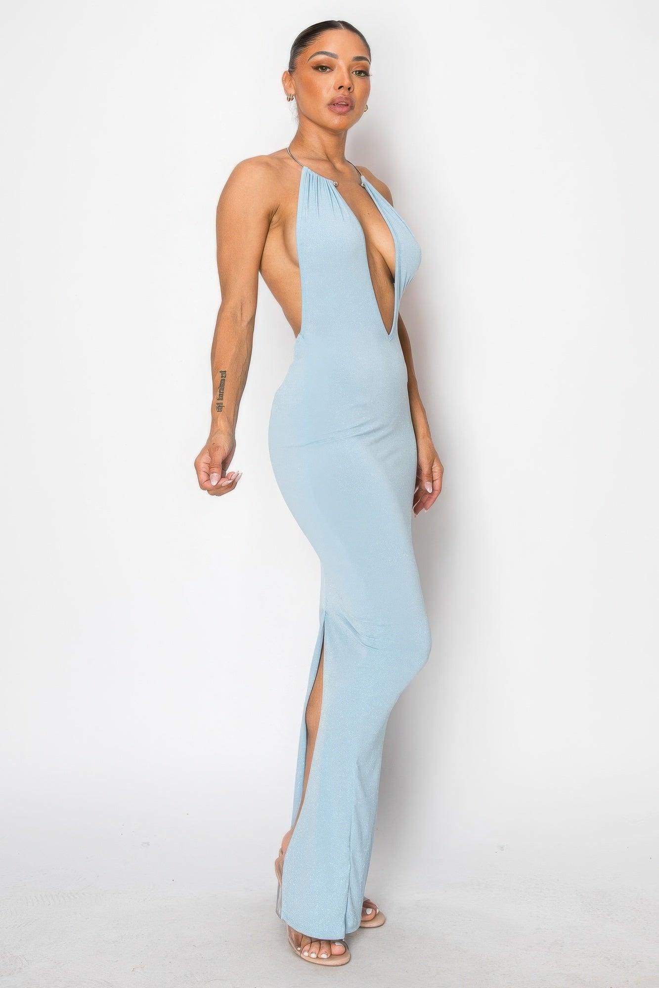 Halter Necklace Trim Long Dress | Mixtshop LLC