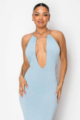 Halter Necklace Trim Long Dress | Mixtshop LLC