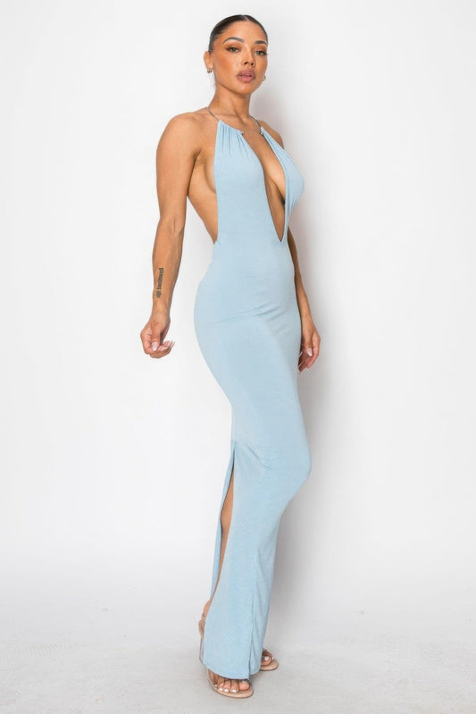 Halter Necklace Trim Long Dress | Mixtshop LLC