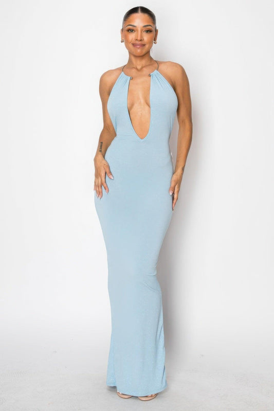 Halter Necklace Trim Long Dress | Mixtshop LLC