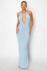 Halter Necklace Trim Long Dress | Mixtshop LLC