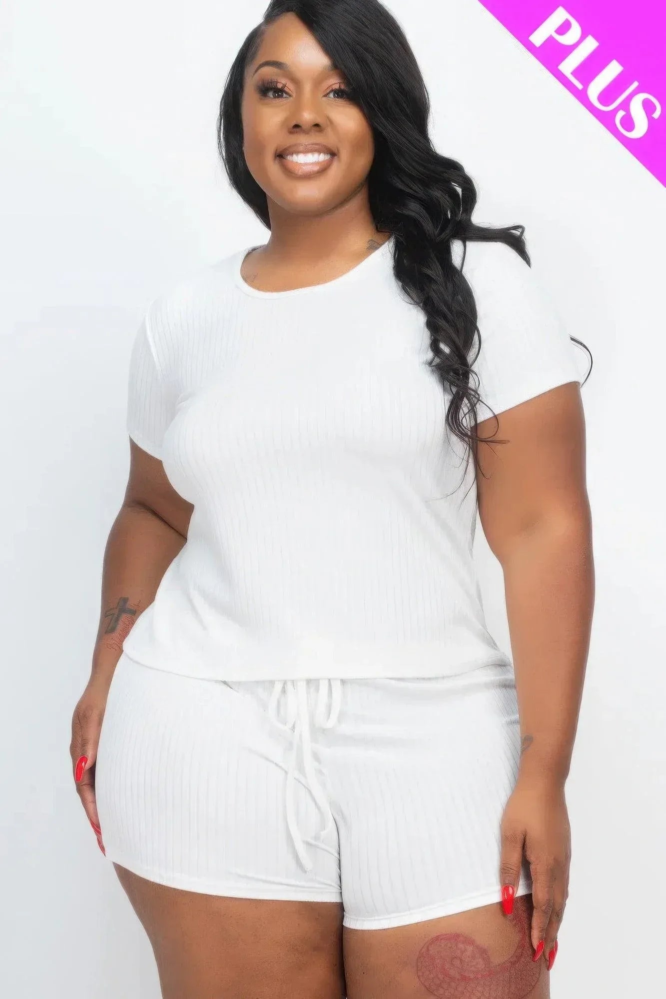 Plus Size Ribbed Short Sleeve Top&shorts Set | Mixtshop LLC Main image
