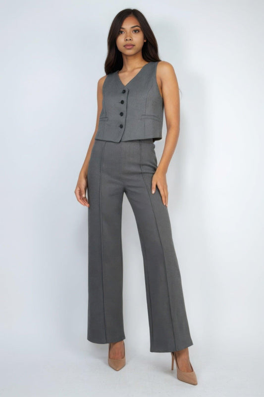 Herringbone V-neck Buttoned Vest Top | Mixtshop LLC
