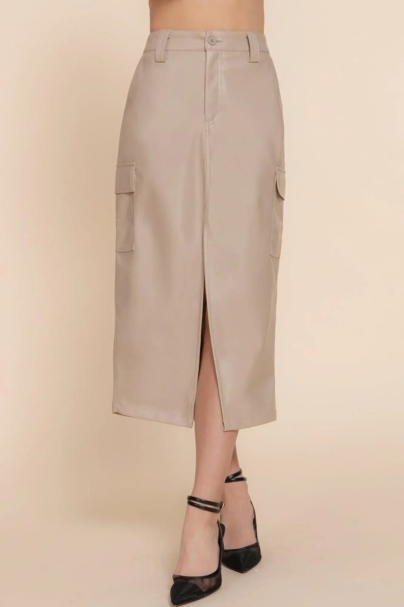 Faux Leather Midi Cargo Skirt | Mixtshop LLC Main image