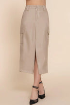 Faux Leather Midi Cargo Skirt | Mixtshop LLC