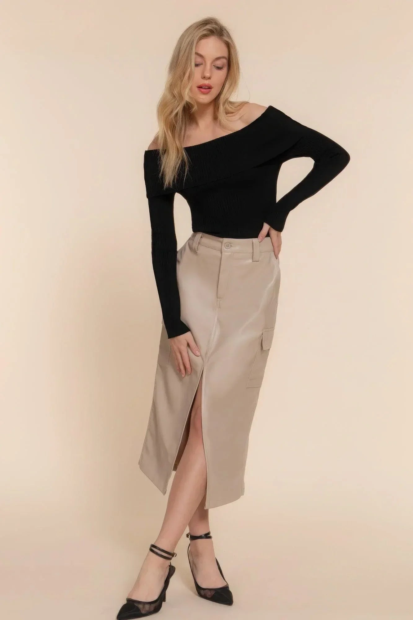 Faux Leather Midi Cargo Skirt Secondary image