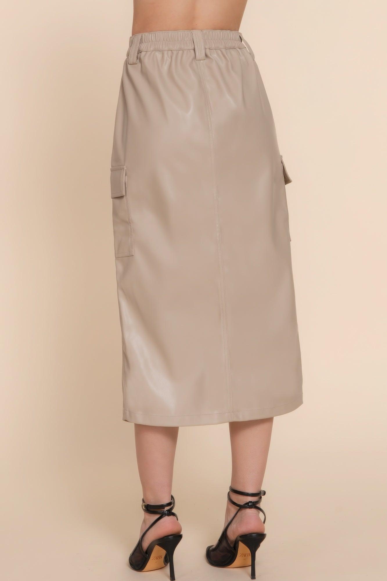 Faux Leather Midi Cargo Skirt | Mixtshop LLC