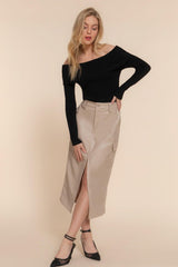 Faux Leather Midi Cargo Skirt | Mixtshop LLC